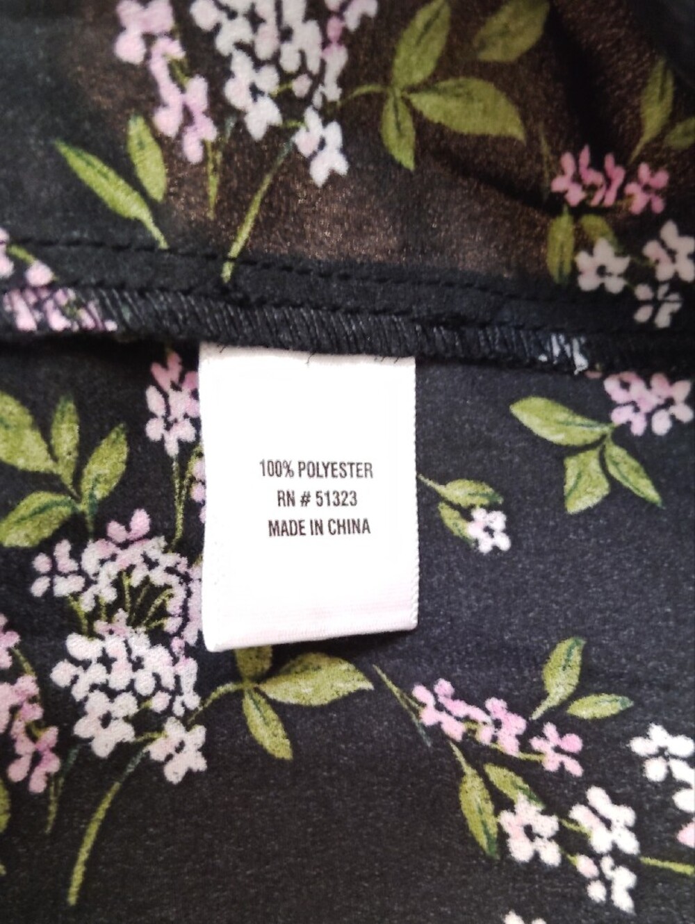 Cynthia Steffe Black V-Neck Floral Top with Pink Blossoms and Green Leaves - Picture 5 of 8